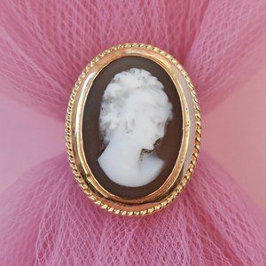 Lady cameo ring 14K gold sz 6 1/2 US, hand carved shell cameo vintage jewelry